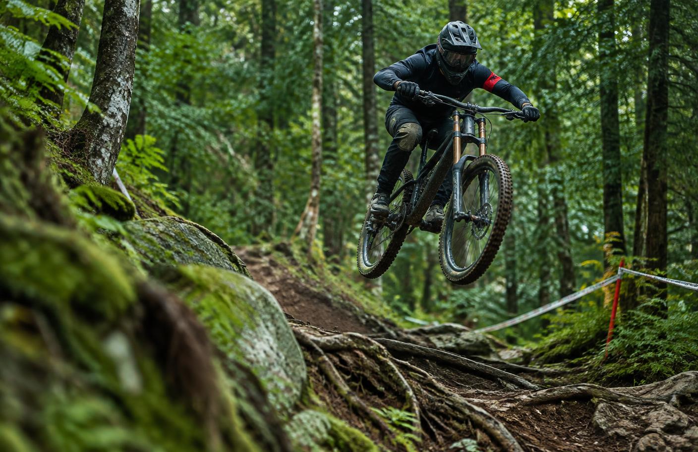 Atleta de downhill em competição
